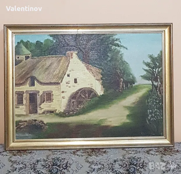 Старинна картина масло върху платно , снимка 1