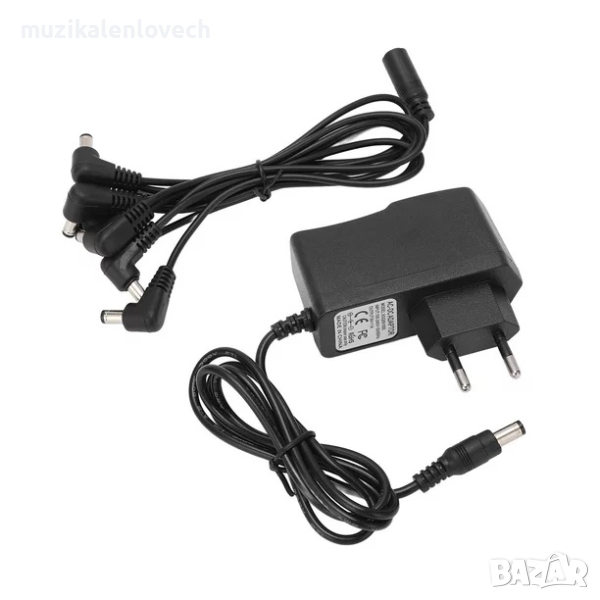 Professional power adapter for guitar pedal 9V DC 0.5A Захранващ адаптер за 5 китарни ефекта+кабели, снимка 1