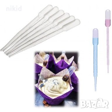 дълга пластмасова пипета пипети сладкарски за десерти кексчета смола, снимка 1
