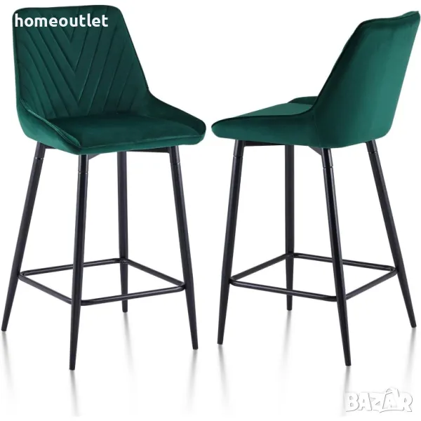 ПРОМОЦИЯ Бар стол с облегалка и дамаска от кадифе, височина 104см, к-т от 2бр - C-U-BS-B0304GR, снимка 1