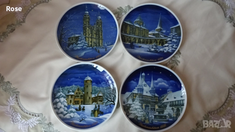 Vintage колекционерски коледни чинии за стена от Tettau, снимка 1