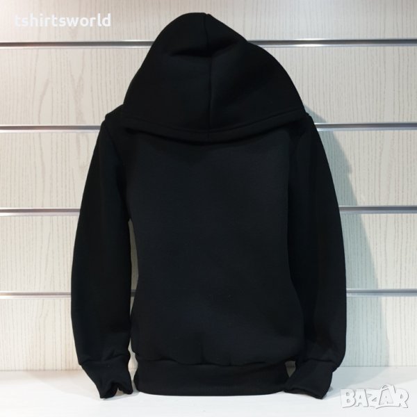 Нов детски изчистен суичър в черен цвят с качулка, снимка 1