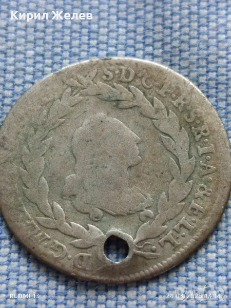 Стара сребърна монета рядка кройцер Австрийска империя 50079, снимка 1