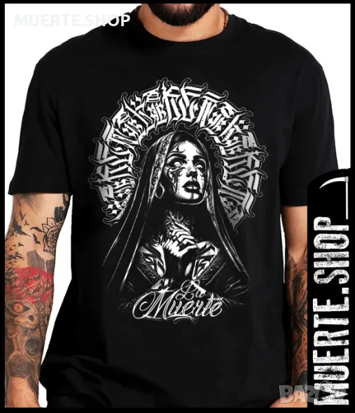 Черна тениска с щампа LA MUERTE INNOCENT, снимка 1