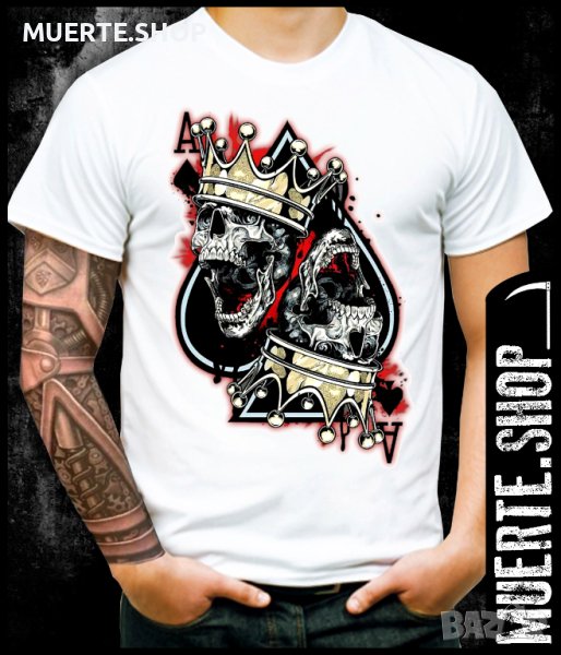 Тениска с щампа SKULL ACES, снимка 1