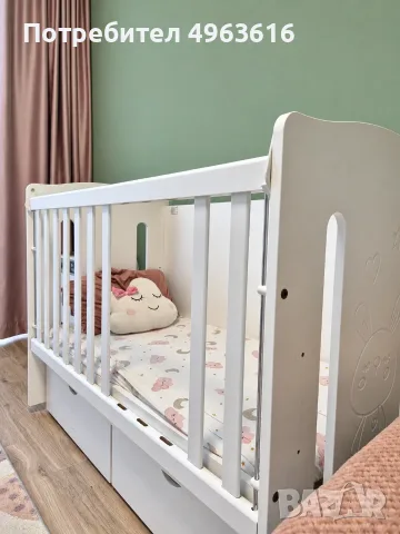 Бебешка кошара 60×120 см с функция люлка, подвижна решетка и две чекмеджета