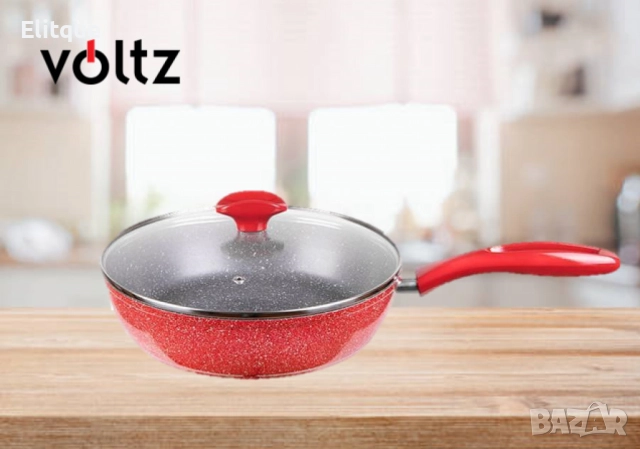 Тиган Voltz, 24см./26см., Дълбок с капак,  Мраморно покритие, Индукция, Червен, снимка 2 - Съдове за готвене - 52806968