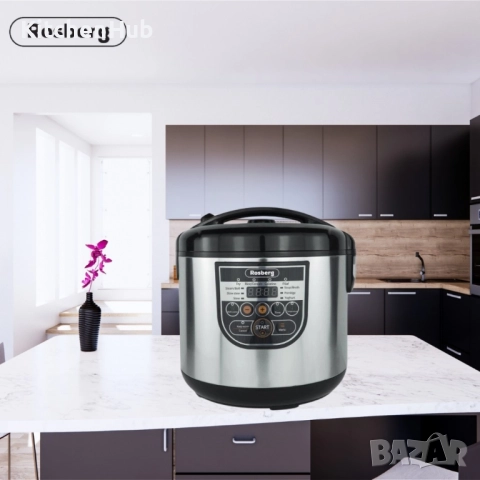 Мултикукър Rosberg, 780W, 5литра, 10 програми, Ръчен режим, Таймер, Инокс/Черен 2 ГОДИНИ ГАРАНЦИЯ, снимка 2 - Мултикукъри - 52123141