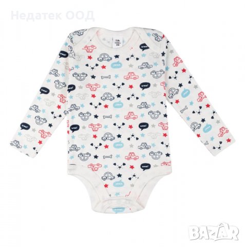 Памучно боди Doggy Cars, 0 - 3 м, Бял