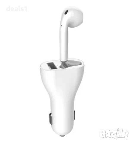 2в1 Безжична Bluetooth Слушалка + Зарядно за кола Хендсфри обаждания и USB порт за бързо зареждане, снимка 2 - Друга електроника - 50535900