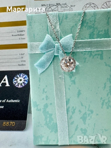 Сребърно колие с мойсанит (диамант) 1 карат, снимка 8 - Колиета, медальони, синджири - 53306139