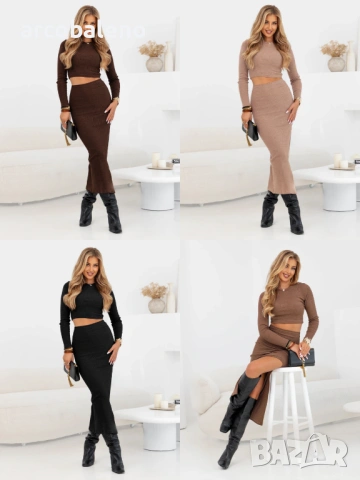 Дамски комплект от оребрен топ и пола с цепка Hyuna, 4цвята 