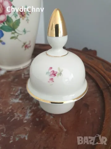 ALKA Bavaria Meissen 23см/АЛКА Бавария Майсен стара немска порцеланова ваза с капак-урна, снимка 12 - Вази - 55876499