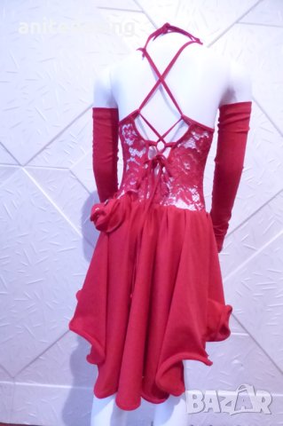 Детска рокля за спортни танци в червен цвят и гол гръб, снимка 7 - Детски рокли и поли - 42805133