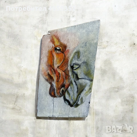 Влюбени коне. Ръчно рисувани върху дървена плоскост 