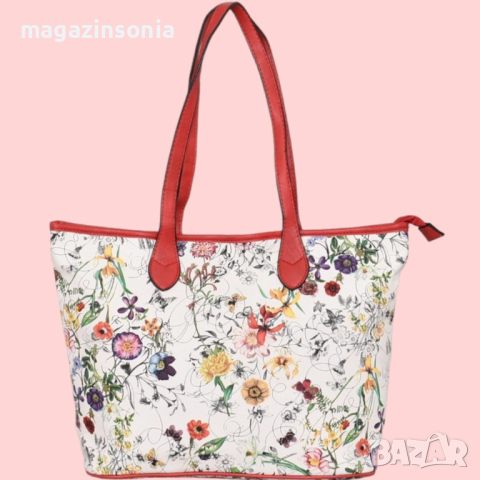 Голяма дамска чанта с красив флорален принт, снимка 2 - Чанти - 44658107