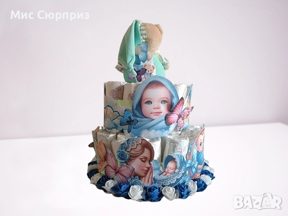 Торта от памперси за момченце, снимка 3 - Пелени, памперси - 54007515