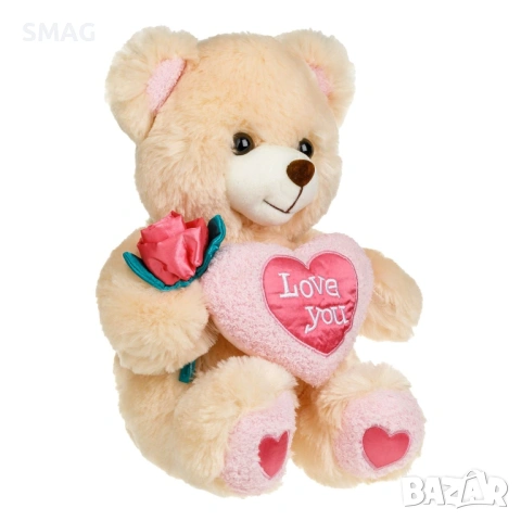 Плюшено мече с розово сърце и роза за Свети Валентин 32 см_1245276, снимка 2 - Плюшени играчки - 53370612