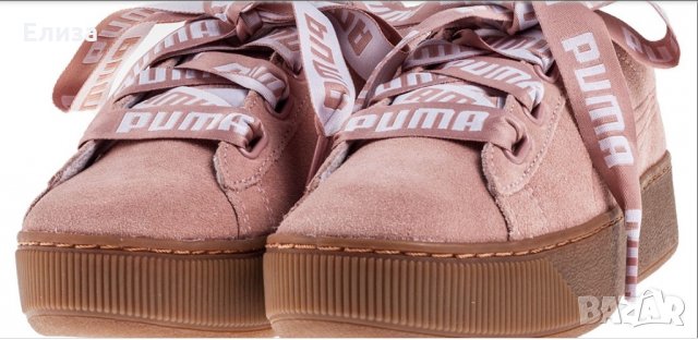 оригинални маратонки на платформа-естествен велур Puma Vikky Ribbon Bold и подарък спортен сак Puma , снимка 2 - Маратонки - 30756361