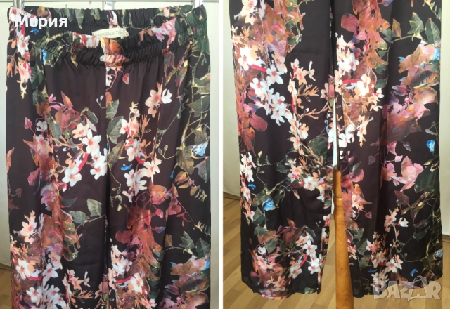 С размер Нов Италиански Дамски Летен Панталон New Collection Pink Широк Флорален Черен Цветен Шарен, снимка 6 - Панталони - 51823643