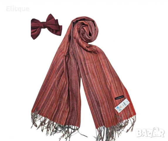 Стилен мек шал за мъже с тънки ивици, контрастен цвят, снимка 5 - Шалове - 52843105