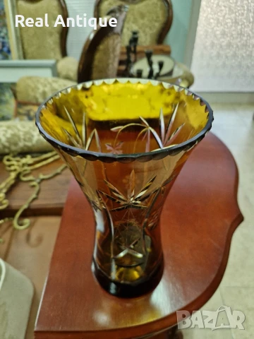 Прекрасна антикварна колекционерска кристална ваза Бохемия Bochemia , снимка 3 - Вази - 50821426