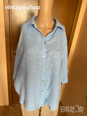 Ленени ризи с къс ръкав в синята гама, снимка 8 - Ризи - 53955451