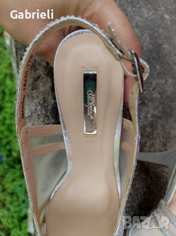 Megias Сребърни дамски обувки с висок ток, снимка 3 - Сандали - 36996664