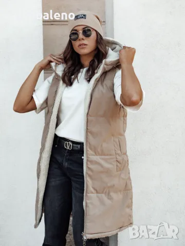 Дълго дамско ватирано яке без ръкави с качулка COSYVIVA, 3цвята , снимка 12 - Якета - 47380800