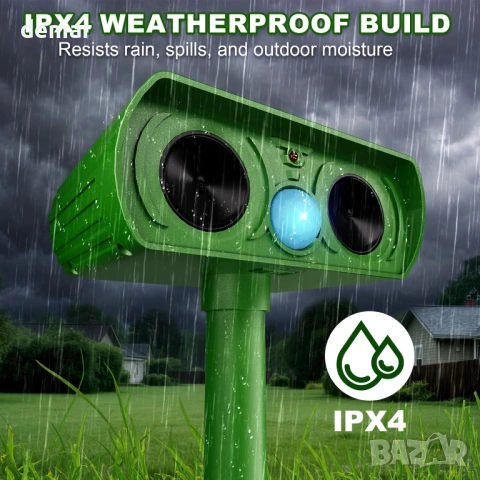 Соларен ултразвуков репелент за животни, IPX4, ефективен за катерици, котки, кучета, лисици, птици, снимка 4 - Други - 53179066