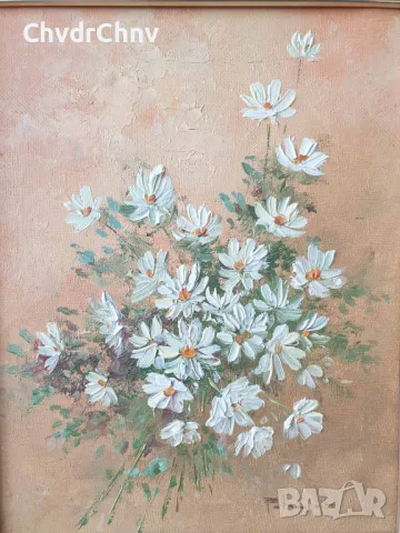 39x34см/2бр картини масло върху платно/натюрморт-цветя/картина в дървена рамка, снимка 7 - Картини - 48427931