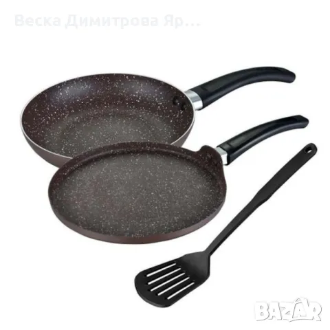 Тигани комплект NEW с шпатула 26х4.5cm, 26х1.6ст, шоколад, снимка 2 - Съдове за готвене - 47500959