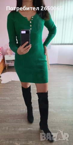 Нова тревисто зелена рокля плетиво рипс!, снимка 5 - Рокли - 51843217