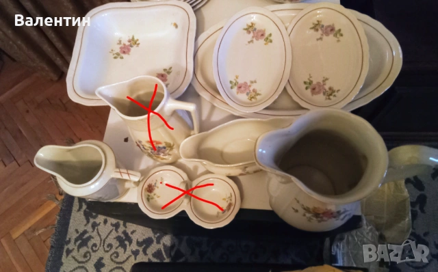 Български порцеланов сервиз за хранене от 25 предмети от 50-те години., снимка 9 - Сервизи - 53744138