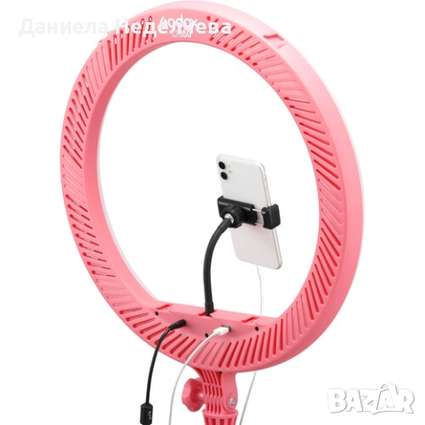Розова LED ринг светлина Godox LR150 PINK Ring LED Light, снимка 4 - Чанти, стативи, аксесоари - 53163802