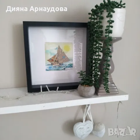 ,,Хартиеният кораб"- смесена техника, снимка 4 - Картини - 47465313