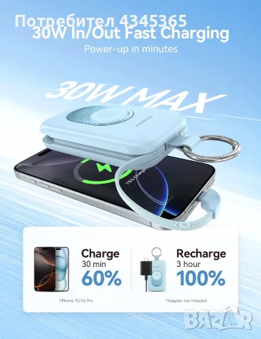 Мощна външна батерия RORRY CharmGo 20000mAh 30W PD – За iPhone, Apple Watch и iPad, снимка 2 - Външни батерии - 56088226