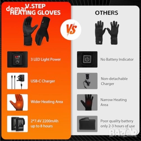 V.Step Отопляеми ръкавици, акумулаторни нагревателни ръкавици, S, снимка 6 - Ръкавици - 52105110
