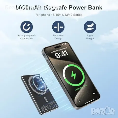 Нова Магнитна външна батерия 5000mAh MagSafe PD 20W бързо зареждане, снимка 4 - Друга електроника - 49278673