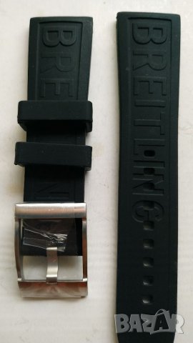Черна силиконова каишка BREITLING  24 мм, снимка 7 - Каишки за часовници - 36307657