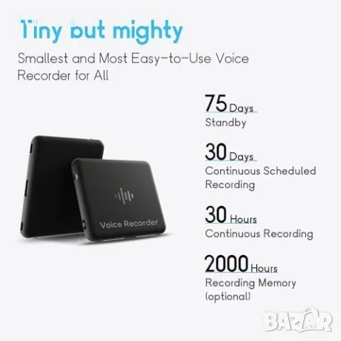 Нов Гласов Рекордер с Приложение 64GB, 30h Батерия Диктофон запис, снимка 2 - Друга електроника - 49427486
