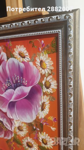 Картина "Цветен разкош" - маслени бои върху платно с дървена подрамка , снимка 2 - Картини - 30843452