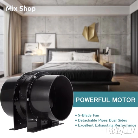 Нов Аксиален вентилатор канален вентилатор за извличане на въздух 100mm, снимка 3 - Друга електроника - 53971752