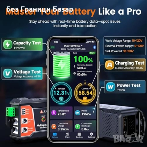 Нов уред Смарт батериен монитор ANCEL BM1000 400A Bluetooth шунт кола, снимка 2 - Друга електроника - 53915175