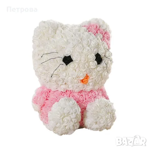 Котка от рози-40 см./Hello Kitty от рози в луксозна кутия с панделка , снимка 4 - Декорация за дома - 49009181