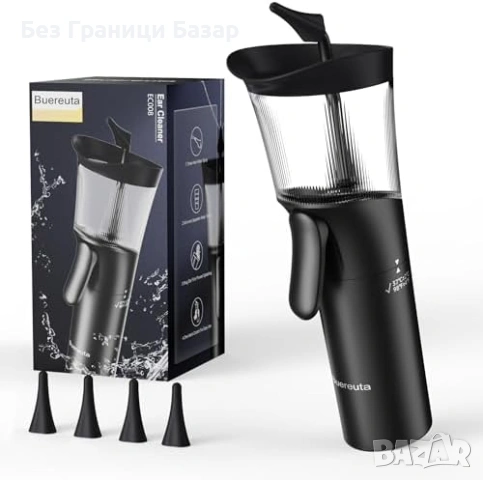 Нов Комплект за почистване на уши с 4 накрайника и силиконова дюза 