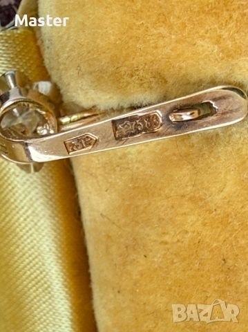 Руски класически 14k златни обеци със диаманти, снимка 4 - Обеци - 53353022