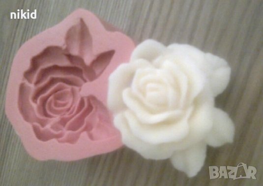 Голяма Разцъфнала Роза с листа силиконов молд форма за декорация торта фондан шоколад и др, снимка 4 - Форми - 35561017