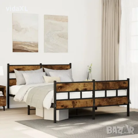 vidaXL Метална рамка за легло, без матрак, опушен дъб, 160x200 см, снимка 2 - Спални и легла - 56147051