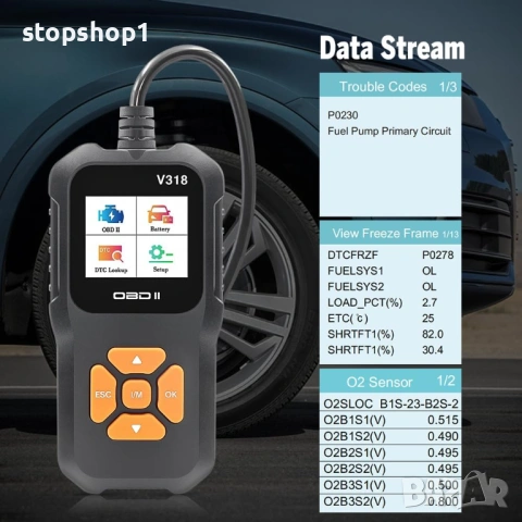V318 OBD2 автомобилен скенер, поддръжка на 10 езика и 9 протокола, OBDII автомобилен диагностичен ин, снимка 4 - Аксесоари и консумативи - 54082173